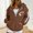 Brown, variant on Women’s Quarter Zip Hoodie, Oversized Gameday Football Graphic Sweatshirt with Kangaroo Pocket, Drop Shoulder Athletic Pullover Top Beige L