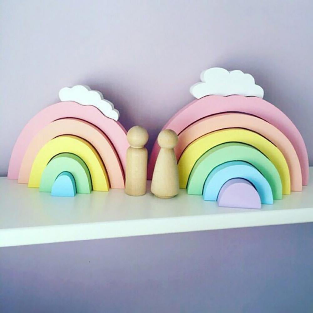 Wooden Rainbow Building Blocks Children's Room Decorative Photography Props New 