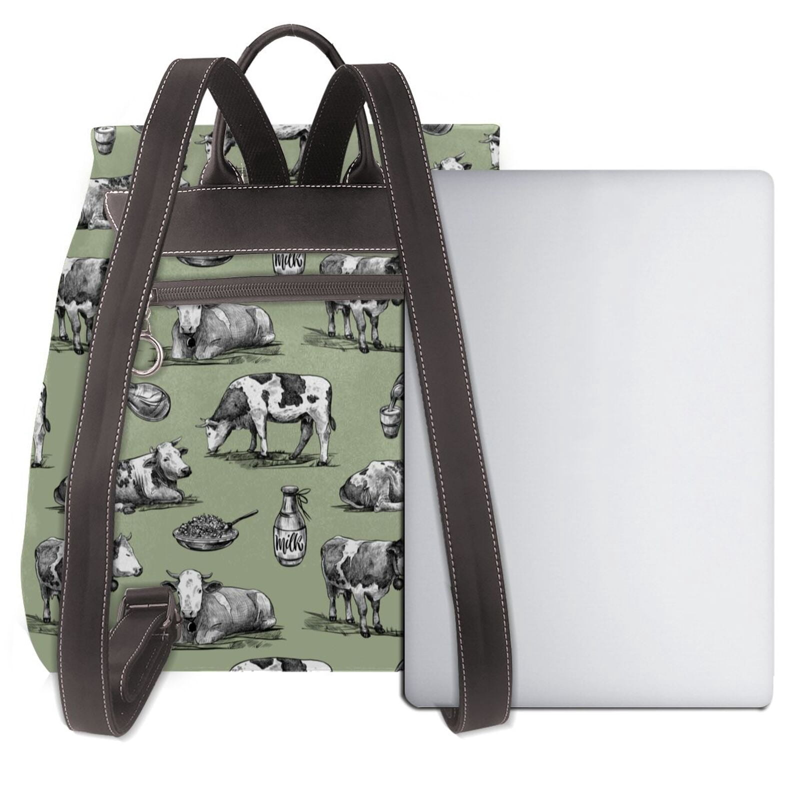 Xecao Farm Cows Print Large Backpack Soft Leather for Women Travel with Compartment, Adjustable Convertible Strap