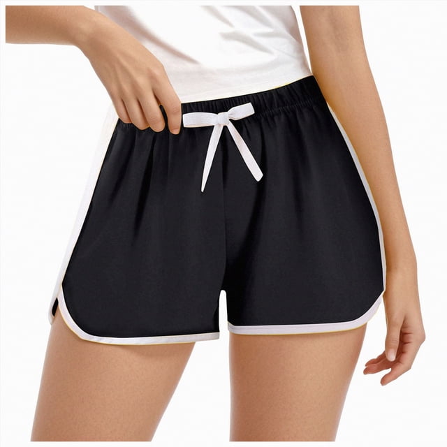 NIEWTR Girls' Slim Fit Athletic Shorts Adjustment Drawstring Running Shorts Quick Dry Soft Bottom(Black,5-6 Years)