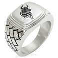 thumbnail image 1 of Stainless Steel Gargantuan Minotaur Geometric Pattern Step-Down Biker Style Polished Ring, 1 of 1