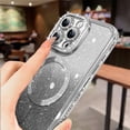 thumbnail image 5 of Compatible with iPhone 12 Pro Max Case Plating Magnetic [Support for Magsafe] Bling Glitter Sparkly Back Diamond Camera Lens Cover Crystal Matte Luxury Case for Girls Women -Silver, 5 of 7