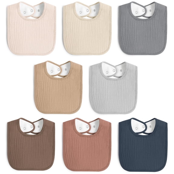 8 Pack Muslin 100% Cotton Baby Bibs for Unisex, Soft and Absorbent Gender Neutral Set for Feeding and Drooling