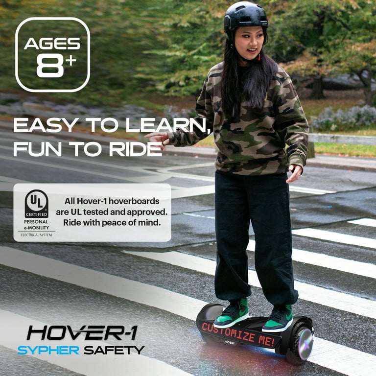 Hover 1 Sypher Electric Hoverboard with Customizable Screen for Teens 7 mph Max Speed Black Walmart