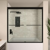 60 in. W x 56 in. H Sliding Semi Frameless Tub Door in Matte Black Finish with Clear Glass