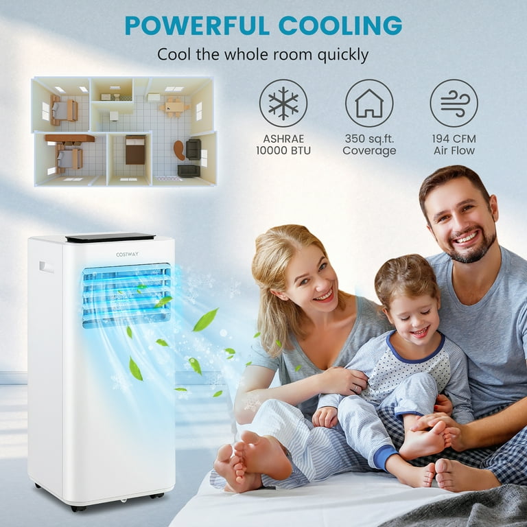 COSTWAY Portable Air Conditioner, 9000BTU Personal Air Conditioner with 2  Wind Speeds, Remote Control, 24H Timer, Window Kit, 350 sq.ft, Smart