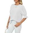 thumbnail image 6 of Gustave Chiffon Tops for Women Puff 3/4 Sleeve Blouses Business Casual Trendy Crew Neck Shirts Loose Summer Ruffle Tunic Tops - White, S, 6 of 7