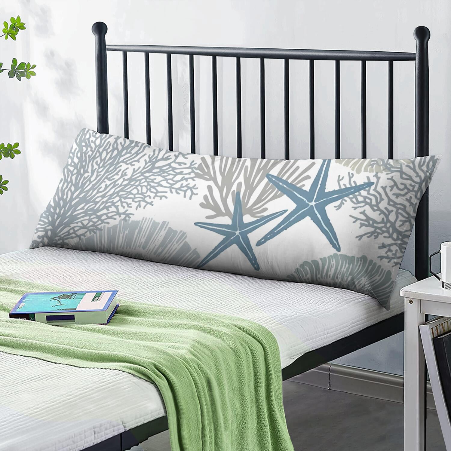 Seaside Themed Body Pillow Cover 20x54 - Full Length Cozy Pillow Case with Hidden Zipper, Stretchy for Sleeping, Maternity - Beach Starfish Tropical Design