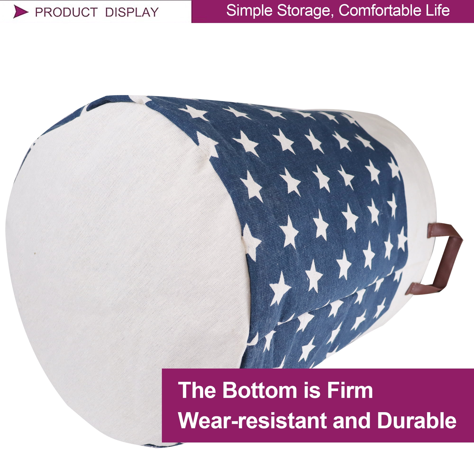 Sortora Large Laundry Hamper, Waterproof Canvas Laundry Basket, Collapsible Storage Basket Bin for Kids Room, Toy Organizer, Nursery Hamper, Clothes Hamper, Stars