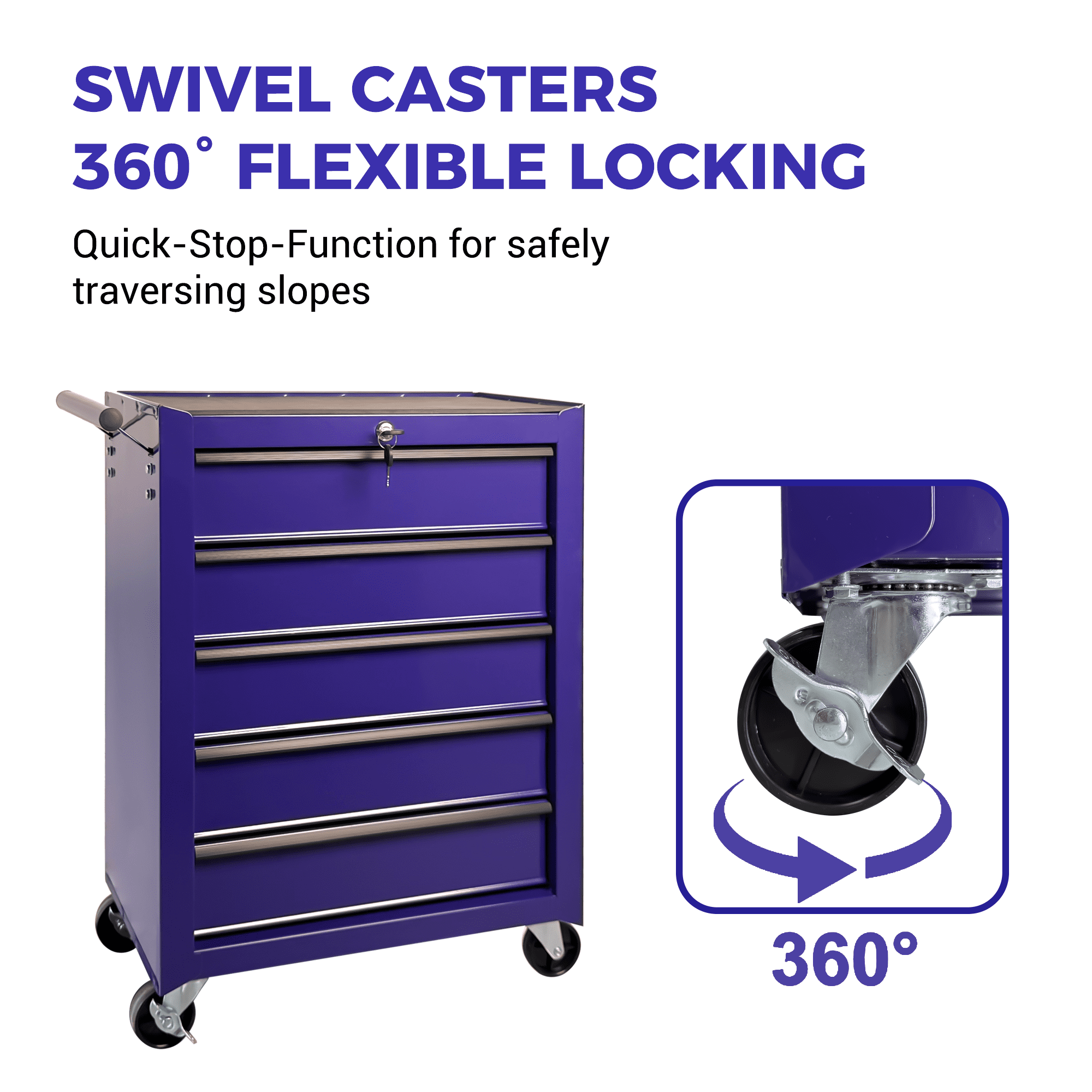 Rolling Metal Tool Chest,20 Inch 5-Drawer Tool Storage Cabinet with Lockable Casters & Steel Top Work Surface, Removable Tool Box, Mobile Tool Cart Organizer for Garage Workshop,Purple