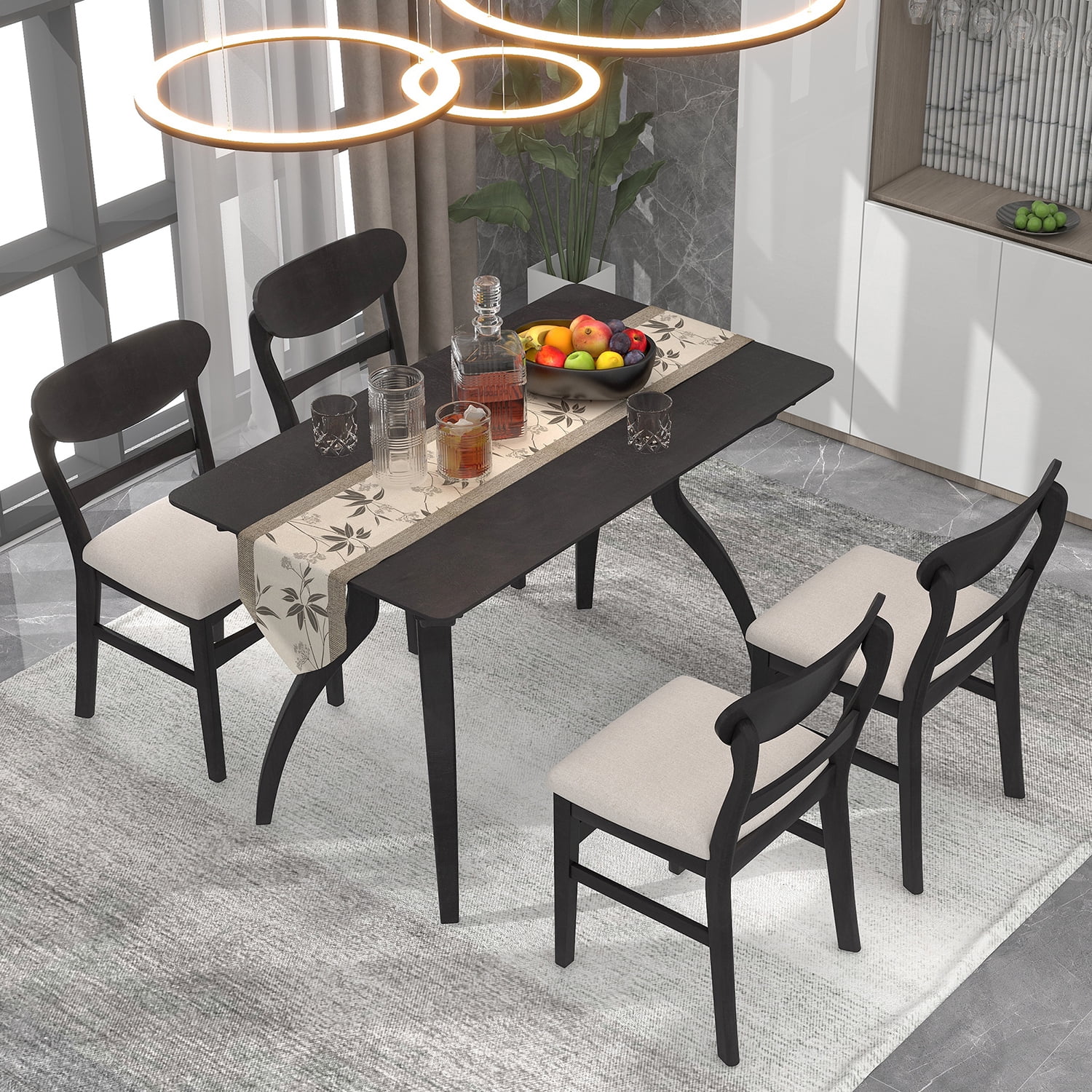 Kadyn 5-Piece Dining Table Set, Solid Wood Dining Set with MDF Board Tabletop and 4 Upholstered Chairs, Kitchen Table and Chairs Set for Dining Room, Espresso Kadyn 5-Piece Dining Table Set, Solid Wood Dining Set with MDF Board Tabletop and 4 Upholstered Chairs, Kitchen Table and Chairs Set for Dining Room, Espresso