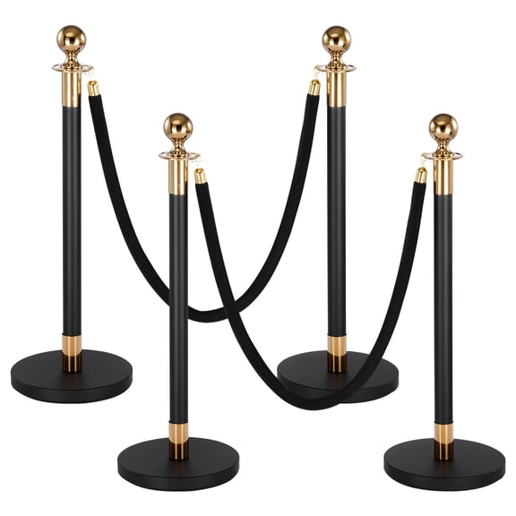 VEVOR Stanchion Post, 4 Pcs Crowd Control Barrier Set with 2 Black Velvet Ropes, Heavy Duty Stainless Steel Stanchion Post Queue with Hollow Base for Theater, Party, Wedding, Exhibition,Event (Black)