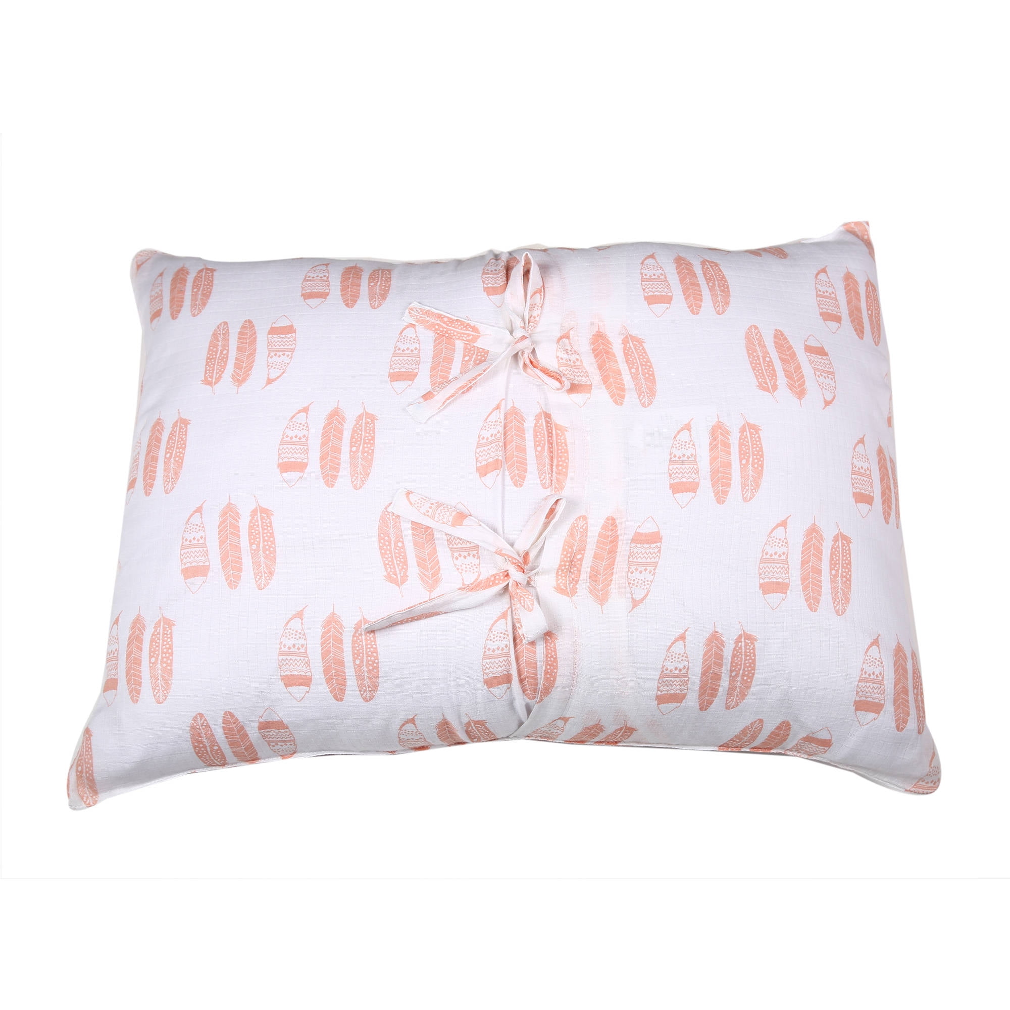 Bacati - Aztec/Tribal Coral/Navy 3-Piece 100% Cotton breathable Muslin Toddler Bedding Sheet Set, Feathers