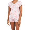 thumbnail image 1 of Laura Ashley Women's Ultra Soft 2-pc PJ V-neck Floral Print Lettuce Edge Shorty Lounge Pajama Set, 1 of 4