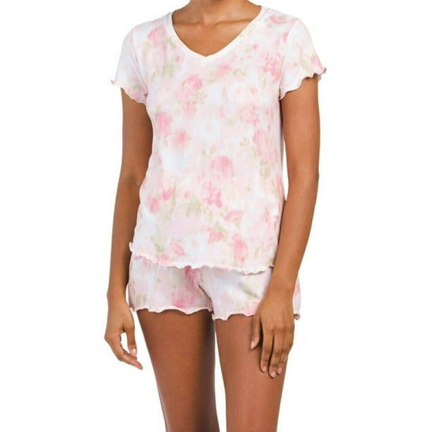 Laura Ashley Women's Ultra Soft 2pc PJ Vneck Floral Print Lettuce