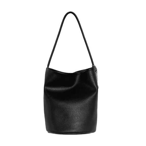 Korean Women Soft PU Leather Shoulder Bag Simple Solid Color Large Capacity Bucket Bag Casual Shopping Handbag