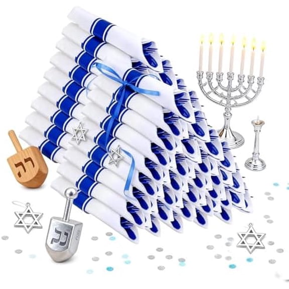 400PCS Pre Rolled Blue Plastic Silverware Sets - Heavy Duty Blue Cutlery - Include 100 Pack Wrapped Disposable Utensils with Napkins for Hanukkah Parties & Dinners & Weddings