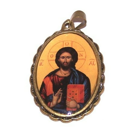 Bronze Star Medal - Jesus the Word - Christ Pantocrator - enamelled bronze large medal ( 4.2 cm or 1.7 inches )