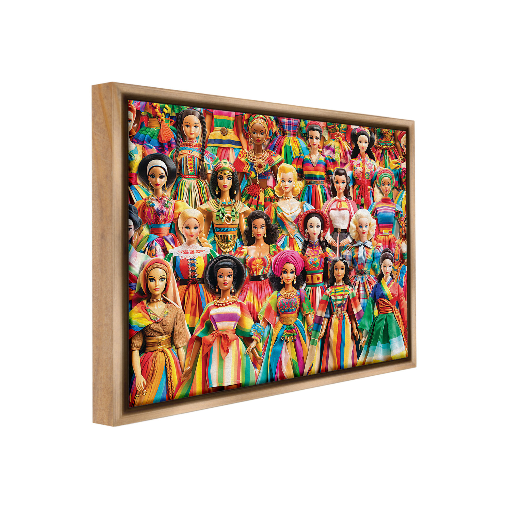 Stupell Industries Various Cultural Dolls Novelty Painting Brown Floater Framed Canvas Art Print Wall Art, 31 x 25