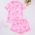 thumbnail image 4 of Women’s 2‑Piece Pjs Set All Over Bow Heart Pattern Button Down Notch Collar Short Sleeve Top Elastic Waist Shorts with Chest Pocket Soft Comfy Relaxed Fit Summer Nightwear Loungewear Pink S, 4 of 9