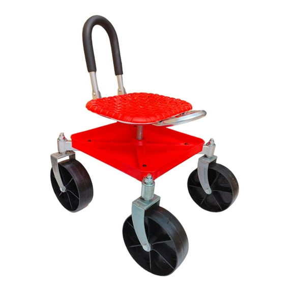 Asiento de trabajo con ruedas para jardín, taburete para desherbar, estructura de acero al carbono, altura ajustable, rotación de 360 degree para plantar y rojo