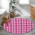 thumbnail image 4 of 4ft Washable Round Rug, Pink White Check Non-Slip Circle Area Rug for Living Room Bedroom, Modern Pink Theme Simple Indoor Floor Mat for Home Decor, 4 of 9