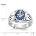 thumbnail image 5 of Solid 14k White Gold Men's Polished, Antiqued and Grooved with Imitation Blue Spinel Masonic Ring - Ring Size 10.0, 5 of 7