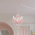 thumbnail image 3 of LALULA Modern Pink Finish Plug-In Crystal Chandelier 5-Light Acrylic Hanging Light Fixture with Cord for Bedroom Dining Room, 3 of 9