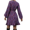 thumbnail image 3 of Dress Cheetah Ruffle Belted V Neck A Line Long Sleeve Elegant Casual Streetwear Dress XXL, 3 of 7