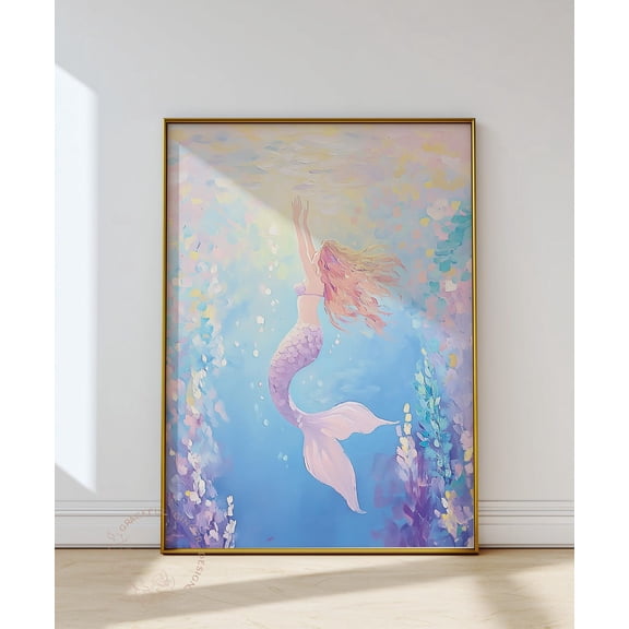 Pastel Mermaid Wall Art, Under The Sea Nursery Decor Home Decor #2254, Unframed Poster Size 8x12