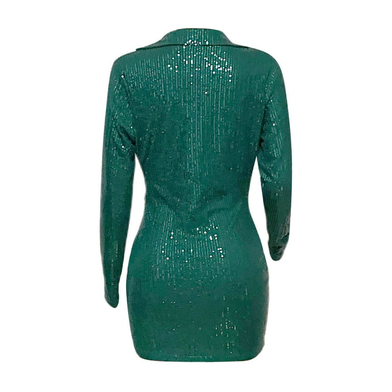 Womens Maxi Dresses Long Sleeve Sequin Homecoming Tight Sparkly Short Mini  Gown Green XL 