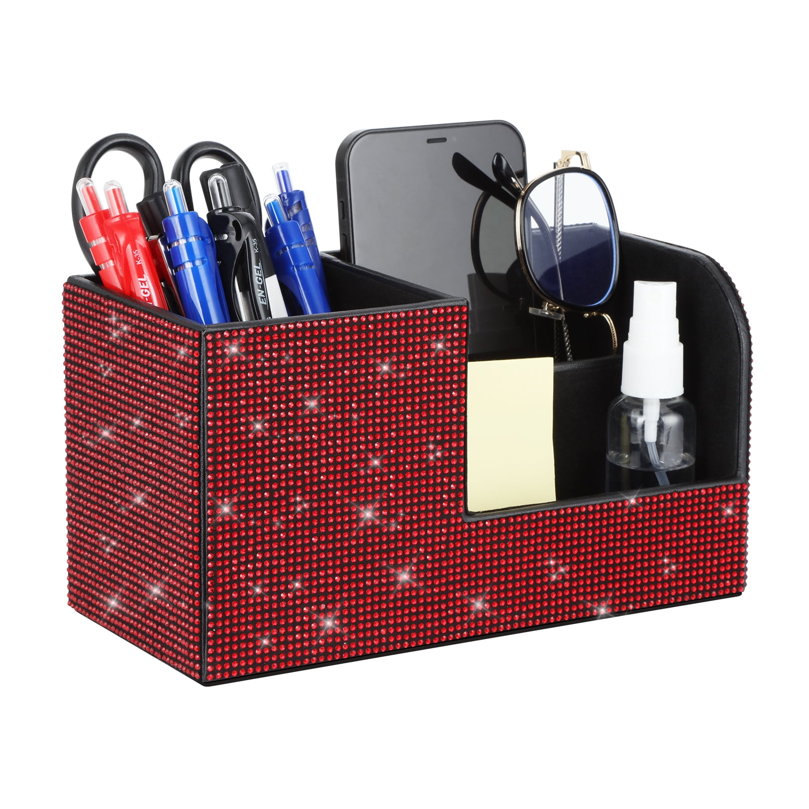 Multi-Function Desk Stationery Organizer Storage Box Pen Pencil Holder Business Cards Stand Mobile Phone/Remote Control Holder Office Supplies Holder Collection Desktop Organizer Brown 