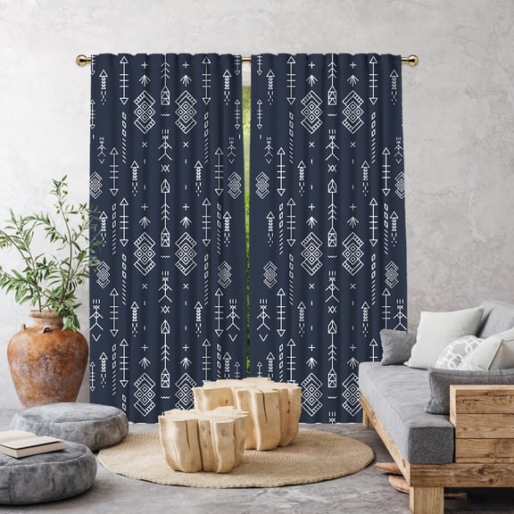 3S Brother's Home Décor Curtains BOHO Design Set of 2 Panels Velvet Look Hanging Back Tap and Rod Pocket Décor Nursery Room Bedroom Kitchen Window - Made in Turkey 32Nav-Blue (52"Wx95"L)