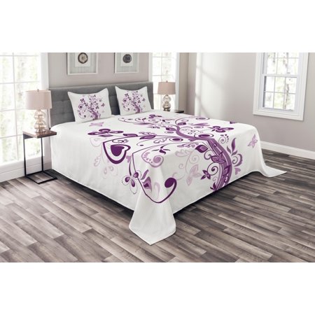 Mauve Bedspread Set Tree With Swirled Branches And Flowers Leaf