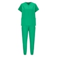 thumbnail image 6 of WRKEKC Scrubs for Women 2 Piece Sets for Women Solid Color Short Sleeve Top with Pockets and Elastic Drawstring Waist Pants Set for Medical Workwear, 6 of 8