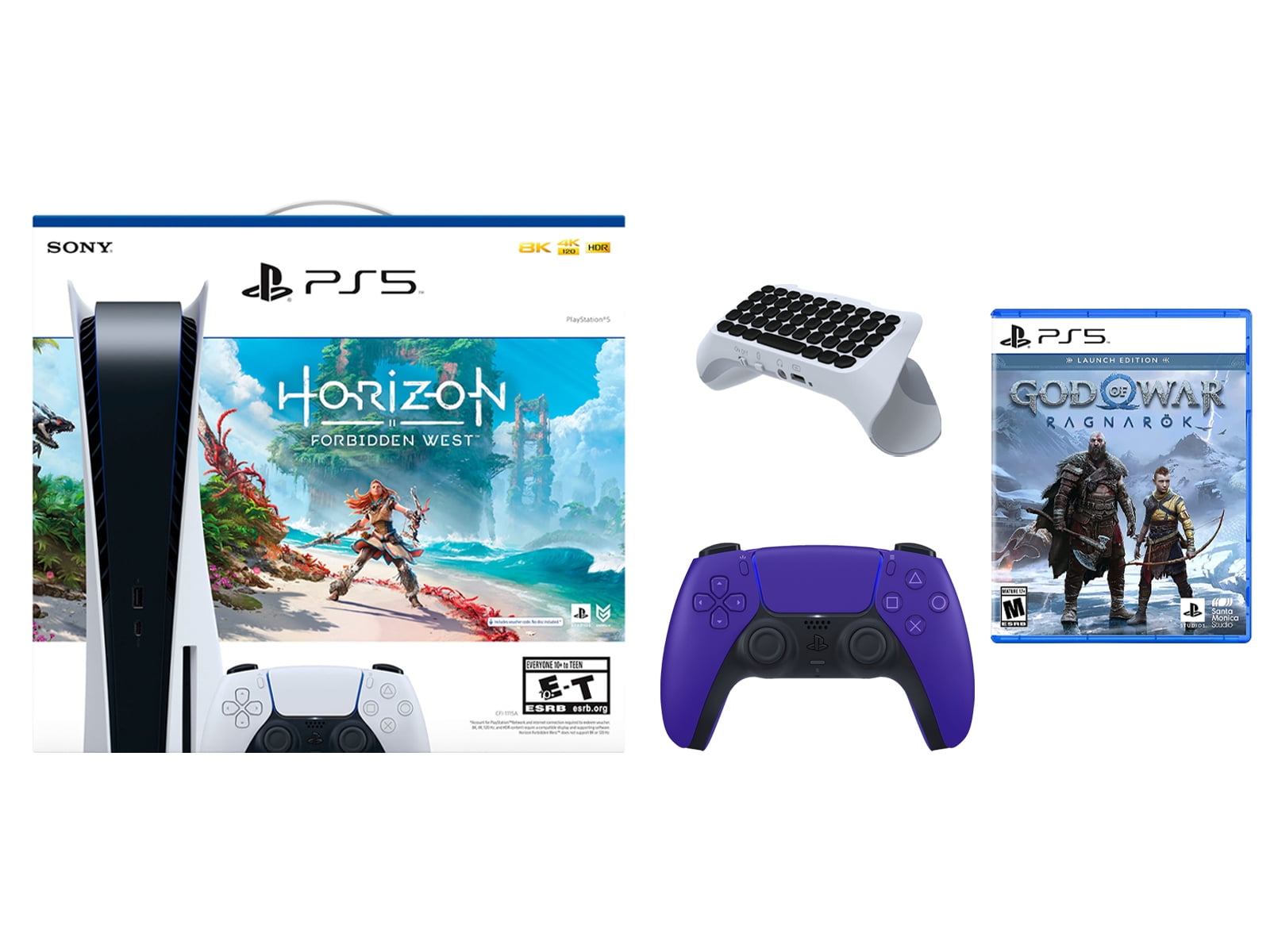 Sony Playstation 5 Disc Horizon Forbidden West with God of War Launch Edition, Extra Controller and Dual Charge Dock Bundle - Galactic -