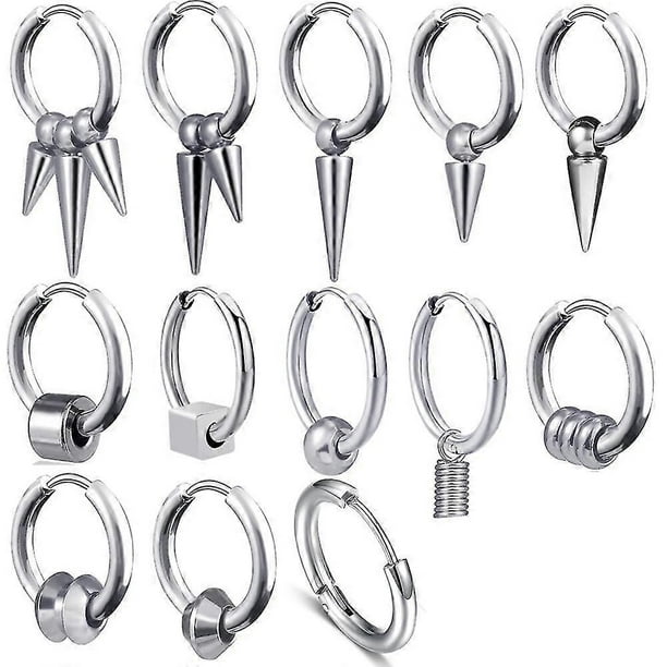 Juego de 2 pendientes coreanos de ADN Kpop con cadena de acero inoxidable y plumas para hombre y mujer, estilo rock grunge, hipster, punk, unisex, 1 unidad, estilo 3, producto c, 1 unidad, estilo 3