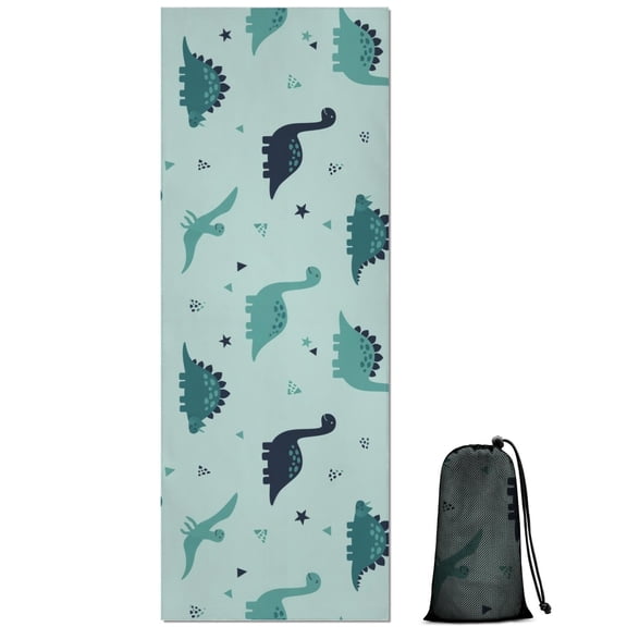 Light Blue Dinosaurs Geometric Pattern Hot Yoga Mat Towel Non Slip for Hot Yoga - Quick-Drying Yoga Mat Cover with 4 Corner Pockets with Travel Bag - Hot Yoga Towel Non Slip 70"x26"