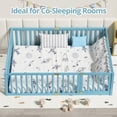 thumbnail image 6 of Queen Size Floor Bed with 21.6" High Fence for Kids, Solid Wood Multifunctional Montessori Bed Frame with Door, Without Slats, Sky, 6 of 7