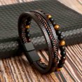 thumbnail image 3 of YODETEY Tiger Eye Bead Bracelet with Leather Cord - Natural Volcanic Stone Eye Beaded Bracelet Health Bracelet Shaping Bracelet Cowhide Rope Agate Bracelet, 3 of 6