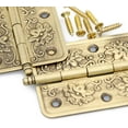 thumbnail image 5 of 4 PCs Embossed Brass Hinges - Decorative Flap Hinges with Flower Patterns for Wooden Chest Trunck Cabinet Cupboard, Plate Length 2.6" (65 mm), 5 of 7
