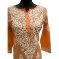 thumbnail image 2 of Talahi Indian Hand Embroidered Chikankari Peach Long Cotton Kurti, 2 of 7