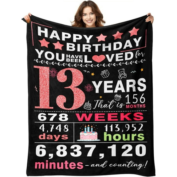 13th Birthday Gifts for Girls - 13 Year Old Girl Gifts - 13th Birthday Decorations for Girls - Blanket for 13 Year Old Girl - Bday Gift for Teen Girly - Teenager Girlie Gift Ideas Blanket