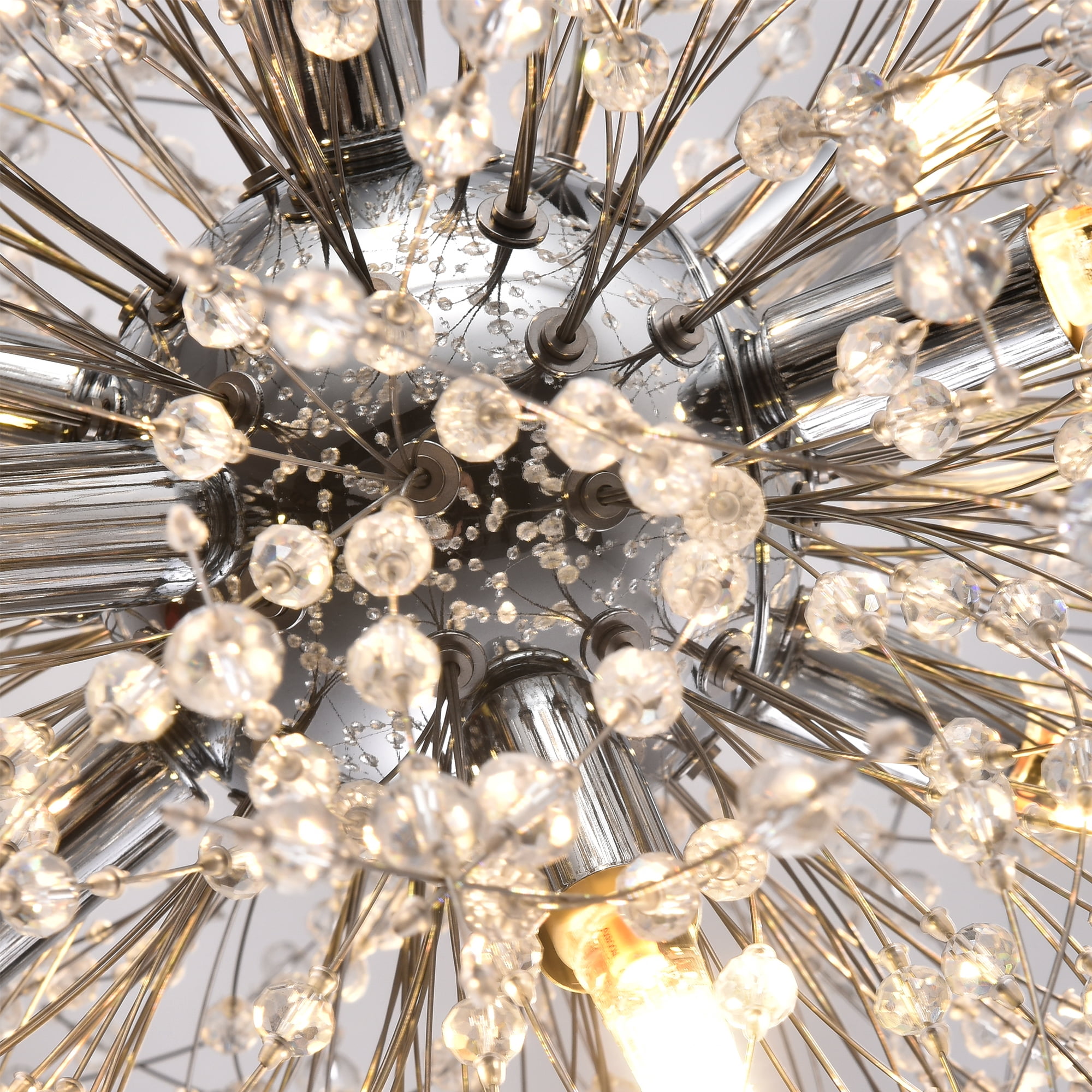 9-Lights Modern Farmhouse Chandelier Lighting, Sputnik Dandelion Ceiling Hanging Lamp, Round Crystal Beaded Pendant Lights for Kitchen Island Dining Room Bedroom Foyer