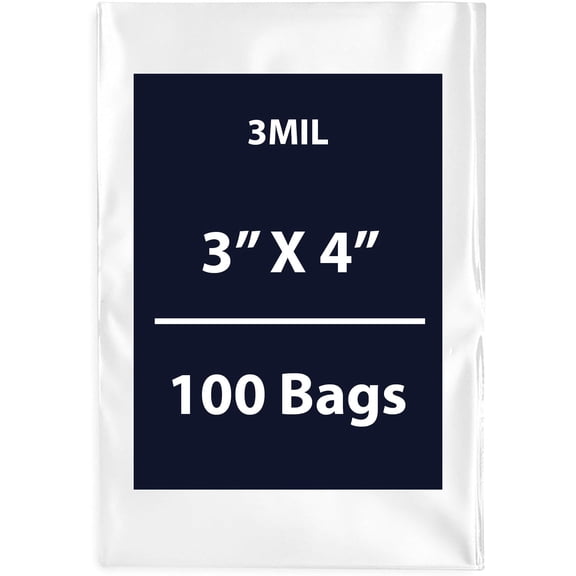 Multiple Sizes Clear Flat Poly Bags - 3"x4" & (100 Bags) 3Mil Flat Open Top Plastic Packaging Packing | Flexible and Durable Plastic Bags | Low-Density Polyethylene (LDPE)