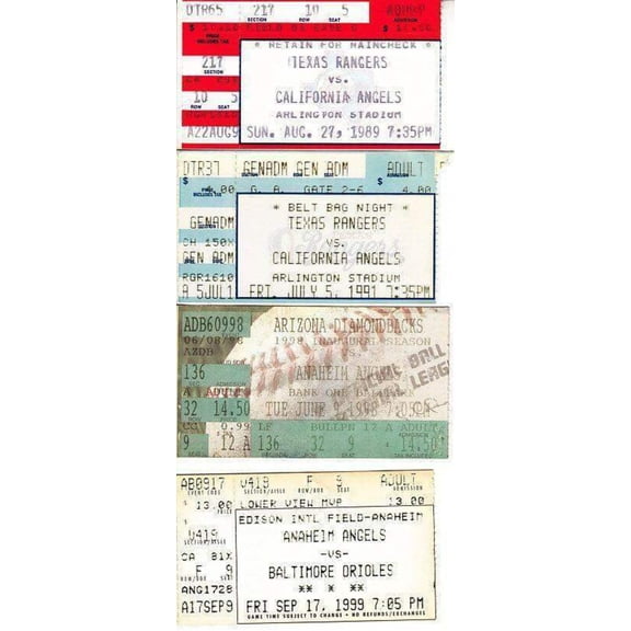 Anaheim California Angels 4 vintage ticket stubs