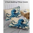 thumbnail image 3 of Vintage Blue Octopus Pillow Covers Queen Size 2 Pack, Summer Coastal Ocean Wave Soft Bed Throw Pillowcases Breathable Cooling Long Lumbar Body Pillow Sham Cover for Bed Sofa 20''x30'', 3 of 7