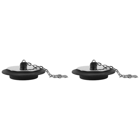 Goowood Bathtub Stopper 2 Pack Black Rubber Drain Plug with 40cm Stainless Steel Chain for Kitchen Sink and Bathroom Tub 42mm to 50mm