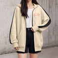 thumbnail image 2 of Long Sleeve Workout Tops for Women Winter Fall Relaxed Fit Hooded Mitten- Drop Shoulder Drawstring Heart Print Leisure Polyester Hoodie Outerwear(Beige,XL), 2 of 4