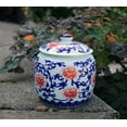 thumbnail image 3 of Blue and White Porcelain Decorative Cylindrical Temple Vase or Jar (Red and Blue), 3 of 7
